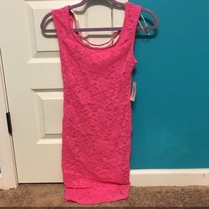 Hot Pink Lace Bodycon Dress, Size M